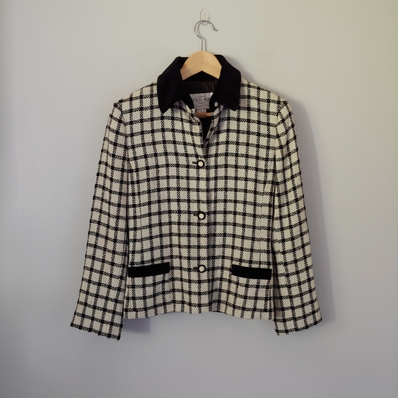 Oscar de la Renta Vintage Wool Checked Jacket Size US 6 - Picture 3 of 15